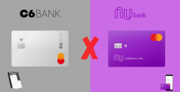 cartões de banco lado a lado separado por um x para representar Nubank ou C6
