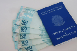 13º salário: carteira de trabalho com notas de 100 reais