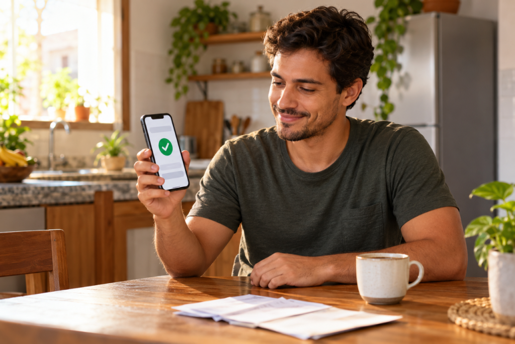 Pessoa recebendo empréstimo rápido pessoal pelo celular