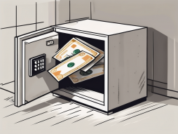 A bank envelope falling into an open bank safe