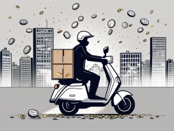 A scooter with a delivery box on it