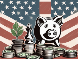 A variety of financial symbols and strategies like a piggy bank