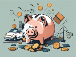 A piggy bank with coins falling into it