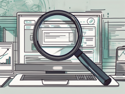 A magnifying glass hovering over a computer screen displaying a bank transaction
