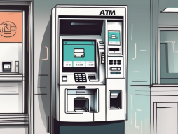 An atm machine with a card being inserted and a screen displaying various payment options