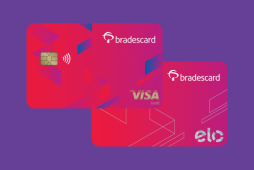 cartões bradescard gold em um fundo roxo
