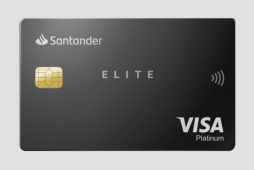 Cartão Santander Elite Platinum Pontos em um fundo cinza