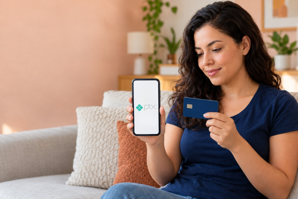 Pessoa fazendo Pix com cartão de crédito pelo celular: App para fazer Pix com cartão de crédito