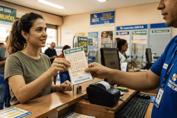 mulher fazendo aposta na lotérica para representar Quem ganhou a Mega da Virada