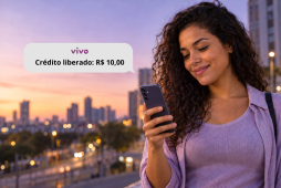 Pessoa olhando o celular após receber crédito emprestado da Vivo no pré-pago