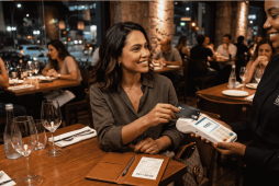 mulher pagando compra em restaurante com seu cartão para ilustrar a anuidade cartão Black
