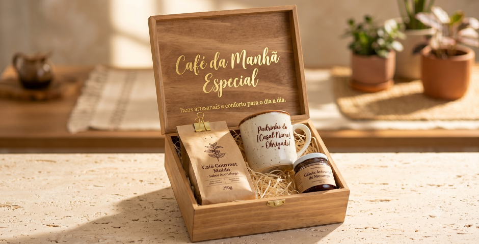 caixa para padrinhos de casamento- Café da manhã especial