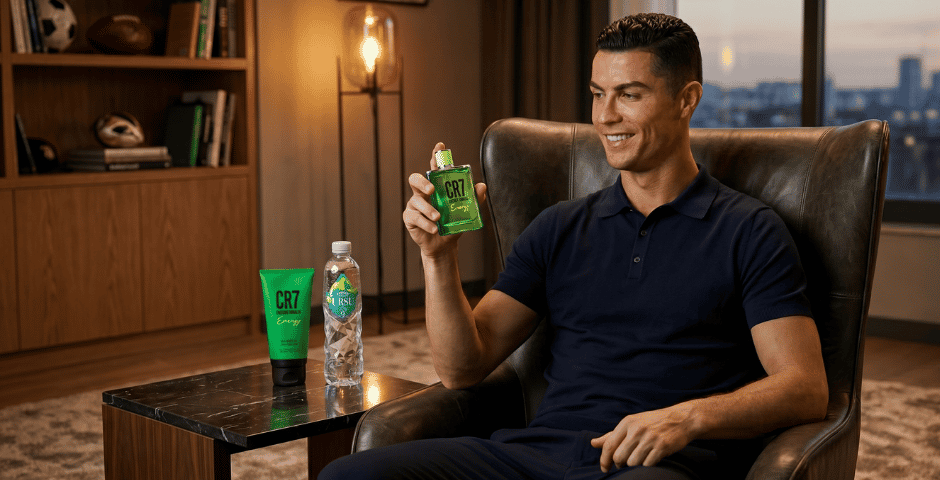 cristiano ronaldo segurando produtos CR7