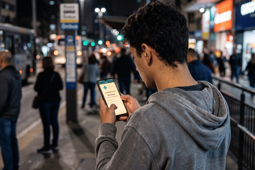jovem segurando celular ansioso descobrindo Devolução de Pix demora quanto tempo